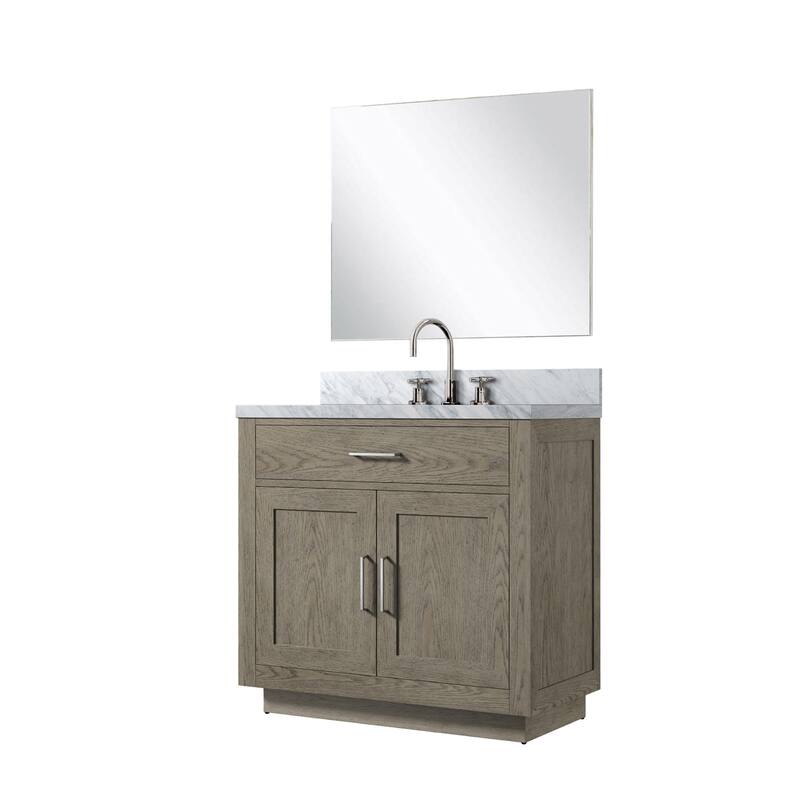 Abbey Bath Vanity with Carrara Marble Top, Sink, Mirror and Faucet