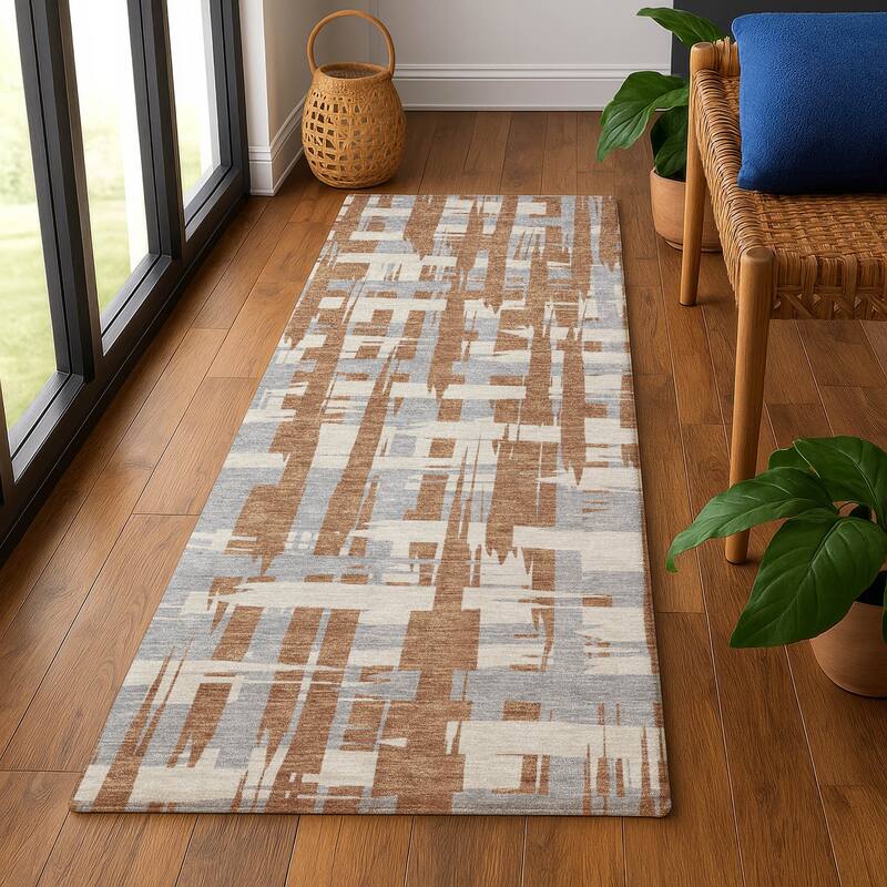 Premium Washable Super Soft Contemporary Plaid Mayfield Rug - Paprika - 2'3" x 7'6"