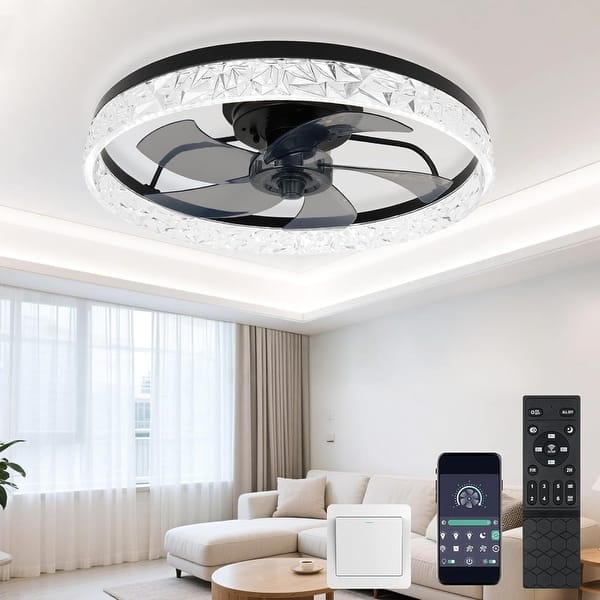 20 in. Ceiling Fans with Lights and Remote, Dimmable LED Low Profile Ceiling Fan,Stepless Color Temperature Change & 6 Speeds