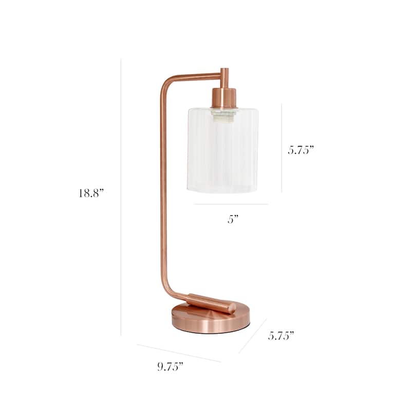 Simple Designs 18.8" Iron Lantern Desk Table Lamp with Glass Shade, Antique Brass, With LED Bulb
