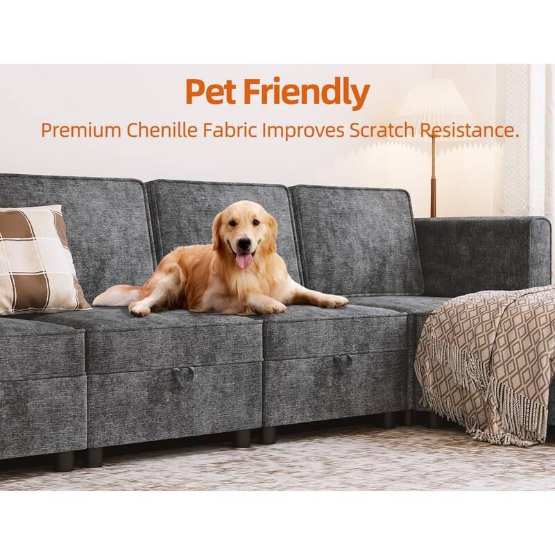 113.4" ChenillChenille Single Seatere Reversible Sectional Sofa