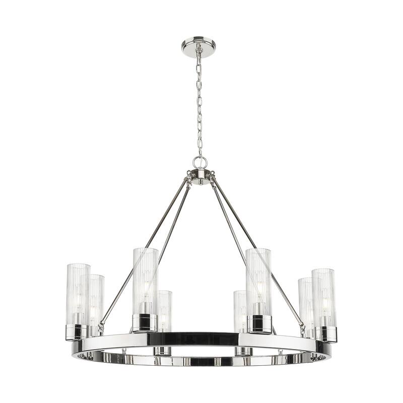 Innovations Lighting Downtown Urban - Boreas - 6 Light 36" Chandelier with 8" Shades - Striped Clear/Polished Nickel