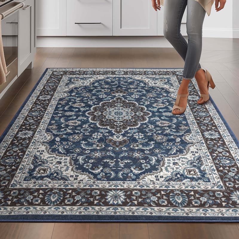 Well Woven Kings Court Gene Traditional Medallion Persian Washable Rug - 5' x 7' - Blue