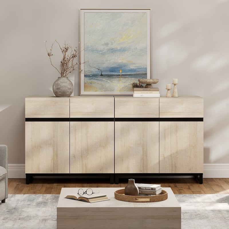 WAMPAT 4 in 1 Multifunctional Sideboard Buffet Cabinets, Modern Sideboard with 6 Drawers and Adjustable Shelves
