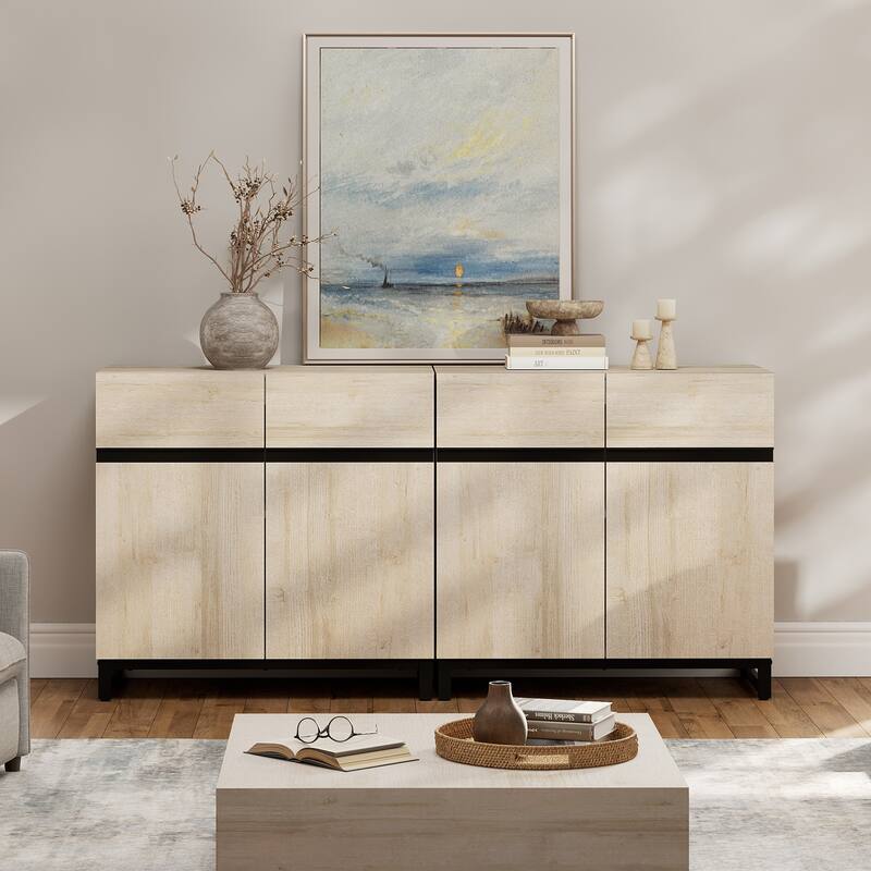 WAMPAT Modern TV Stand with Storage Cabinets for Living Room,Bedroom,Brown