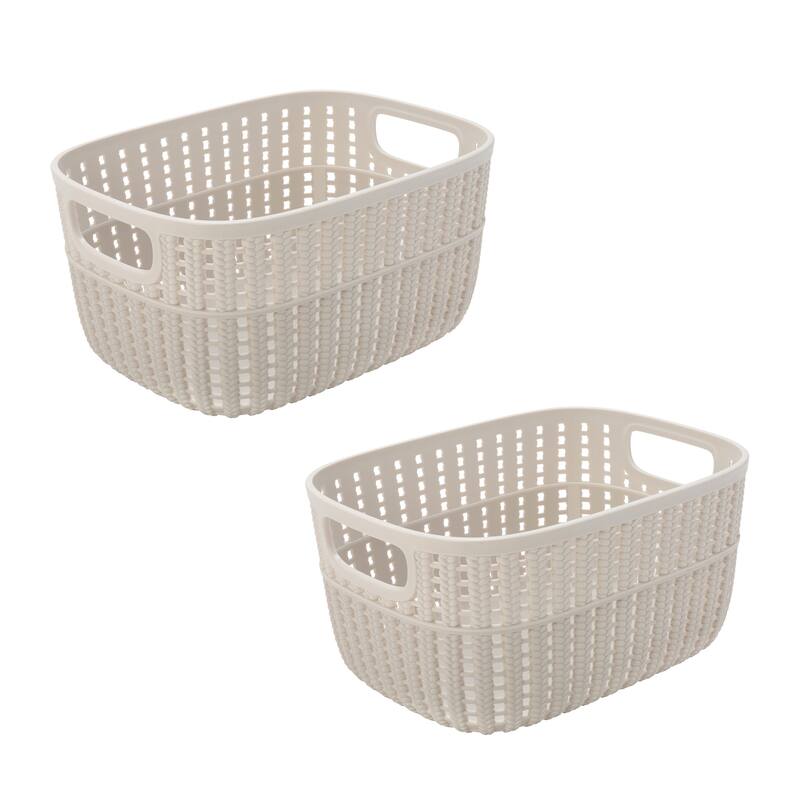 Simplify 2-Tone Decorative Small Storage Basket - Ivory - 2 Pack