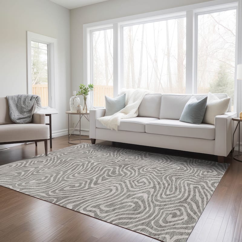 Machine Washable Indoor/ Outdoor Abstract Modern Chantille Rug