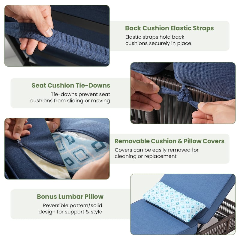 ArcoBay 6-Piece Brown Wicker Outdoor Patio Chaise Lounge with 5-Inch Thick Cushions and Side Table