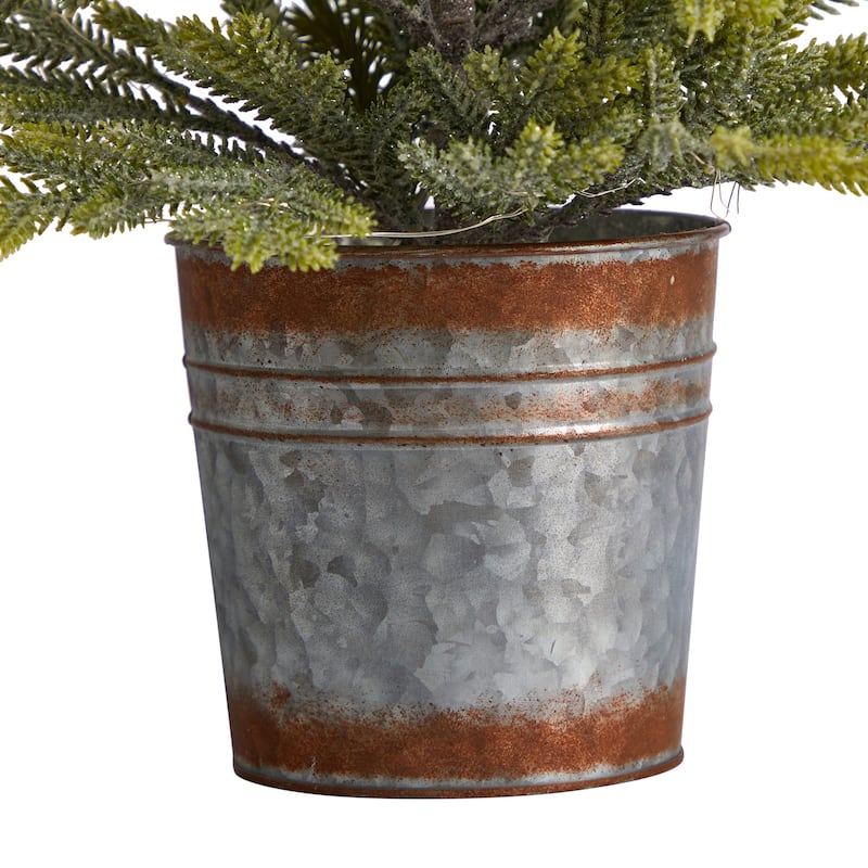 26in Christmas Tree with Lights - Small Prelit Holiday Tree in Metal Planter - Festive Home Decor - Green - 26