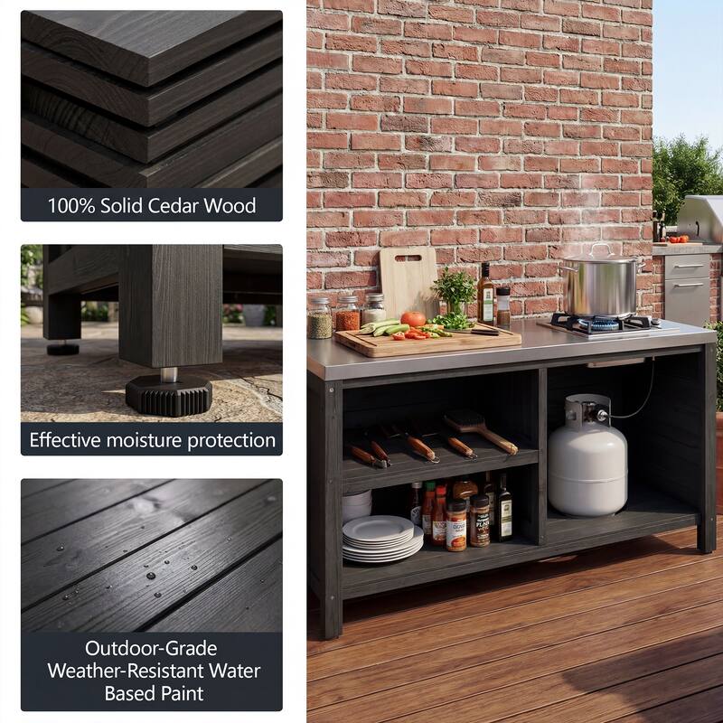 Modular Outdoor Kitchen Island Set, 100% Solid Wood BBQ Cabinet , Patio Kitchen Bar Table