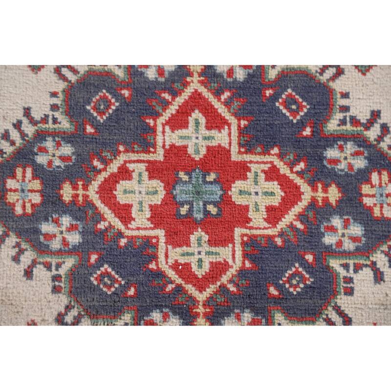Hand Knotted Oriental 100% Wool Carpet Traditional Geometric Beige & Ivories Kazak Area Rug - 8' 11'' X 5' 11''