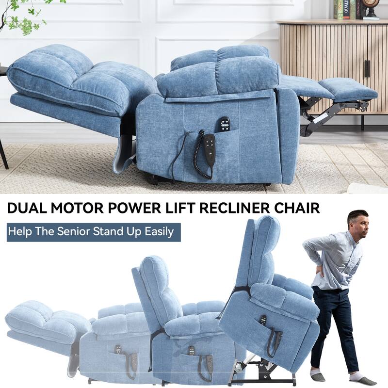 Dual Motor Power Lift Recliner Chair with Massage Heat and Hidden Cup Holders