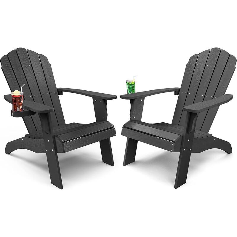 WINSOON HIPS Oversized Adirondack Chair with Cup-Holder - Blackx2