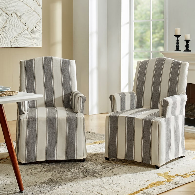 Alethea Upholstered Slipcover Arm Dining Chair with Soild Wood Legs Set of 2 by HULALA HOME