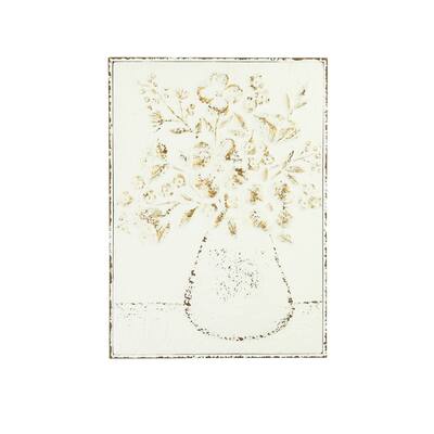 24"H Embossed Flowers in Vase Distressed Metal Wall Decor - Distressed White