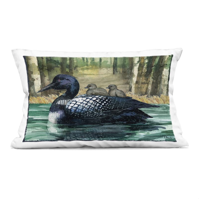 Stupell Loon Family on Lake Decorative Printed Throw Pillow Design by Paul Brent - Accent - Polyester - Black - Single