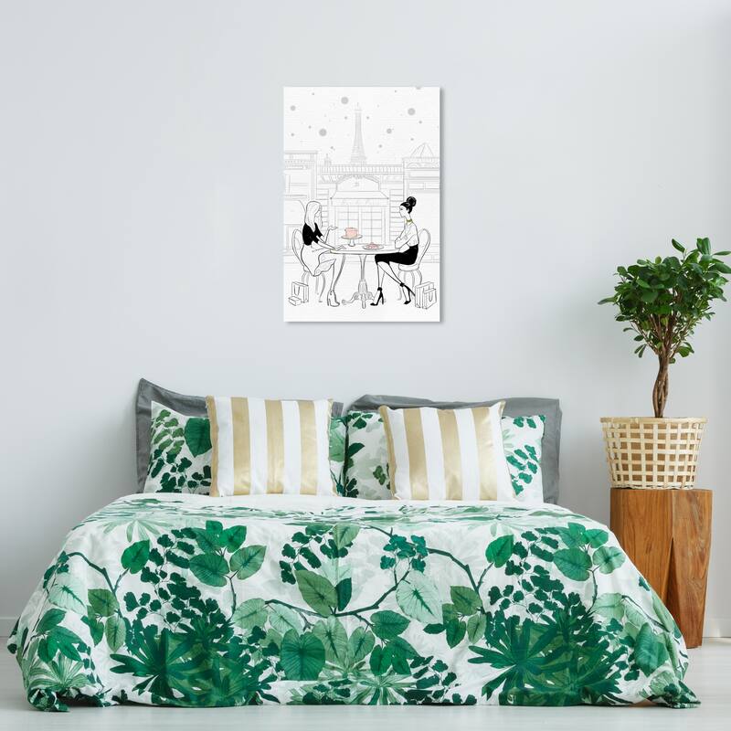 Wynwood Studio Canvas Fashion and Glam Girls in Rue de Paris Black and Modern & Contemporary Wall Art Canvas Print - 36 x 24
