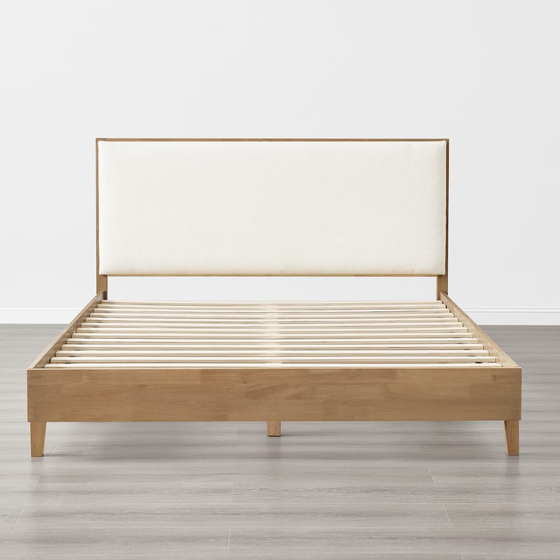 Spruce & Spring Modern Bouclé Platform Bed with Upholstered Headboard & Solid Wood Frame
