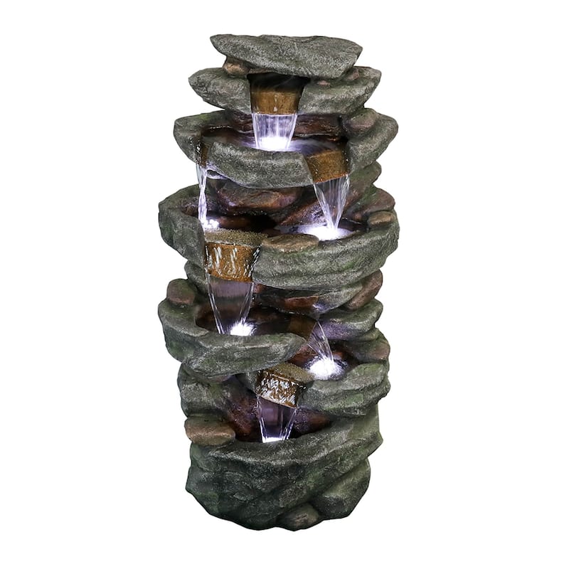 40.55'' Modern Rock Water Fountain Outdoor Waterfall with Lights