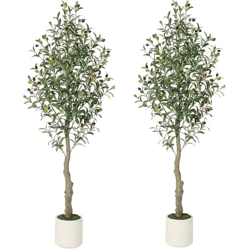 2 Pack 5ft Artificial Faux Olive Tree with Green Leaves and Big Fruits - 5ft