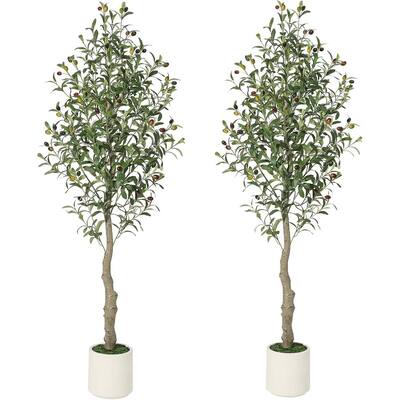 2 Pack 5ft Artificial Faux Olive Tree with Green Leaves and Big Fruits