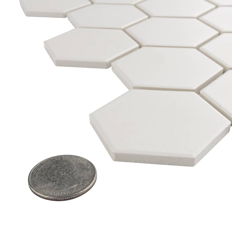 Merola Tile Gotham 2" Hex White 11-1/8" x 12-5/8" Porcelain Floor and Wall Tile