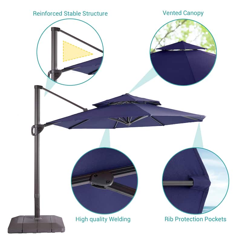 BONOSUKI 11Ft Double Top Aluminum Cantilever Patio Umbrella with Base for Patio Deck Garden, Red