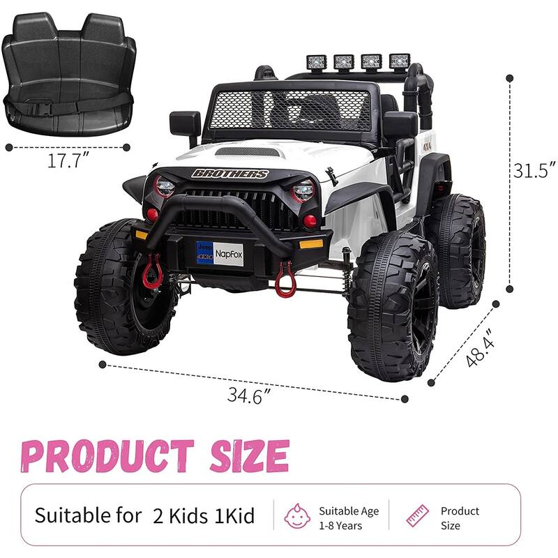 12V Electric Kids Ride On Car with Remote Control Two Seats LED Lights and Bluetooth for Ages 2 to 7 Years - 48.4"x34.6"x31.5"