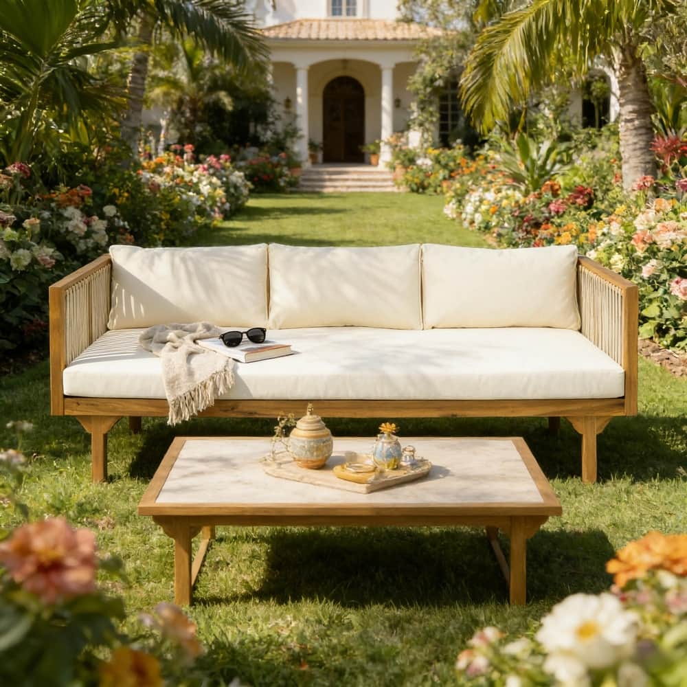 Christopher Knight Home - Acacia Wood Outdoor Patio Sofa with Rope Design