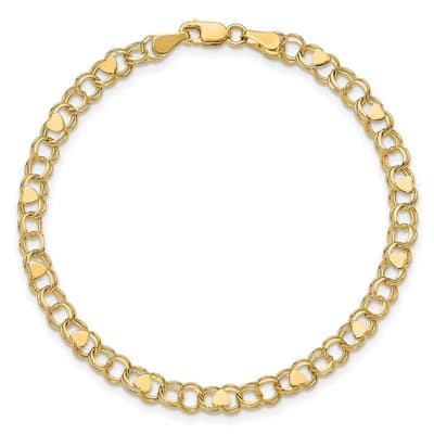 Curata 10k Yellow Gold 4mm Double Link Heart Charm Bracelet Options: 7" 8"