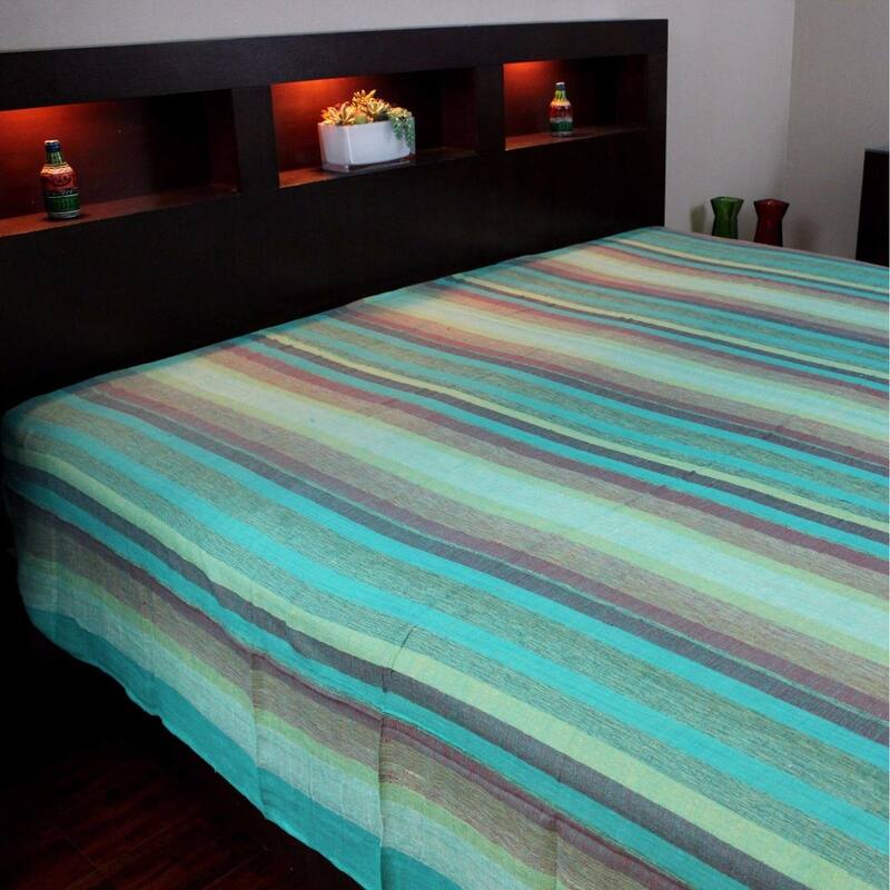 Striped Light weight Cotton Tablecloth Rectangle Red Blue Green - 85 x 100 inches - green 85 x 100