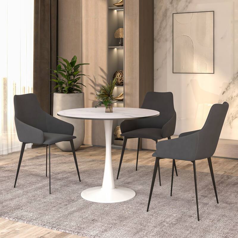 Bristol 35 Inch Mid Century Modern Round Dining Table, Wood Top & Glossy Iron Pedestal Base for Kitchen & Dining Room