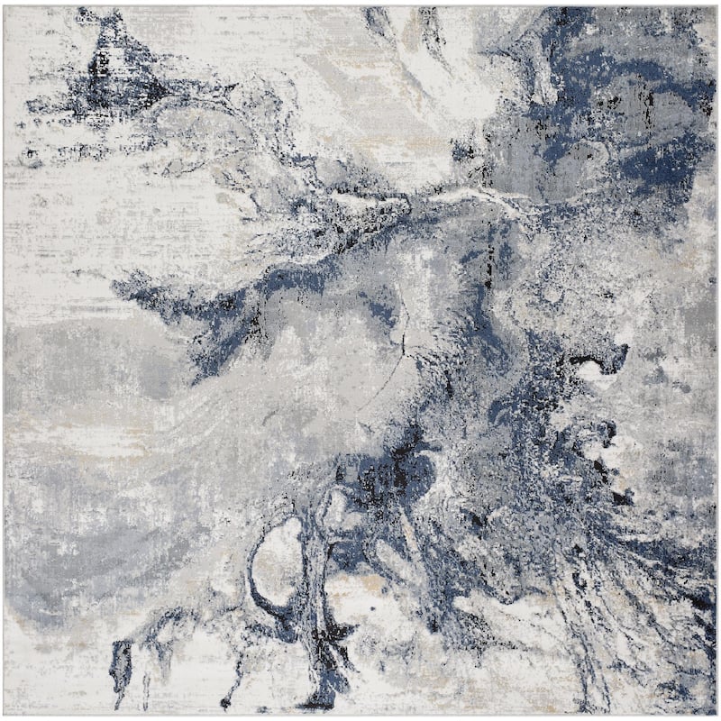 Livabliss Jolie Abstract Marble Area Rug - Dark Blue - 7'10" x 7'10" Square