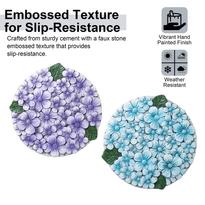 Glitzhome 6-Piece Cement Blue and Purple Hydrangea Textured Stepping Stones - 10 in