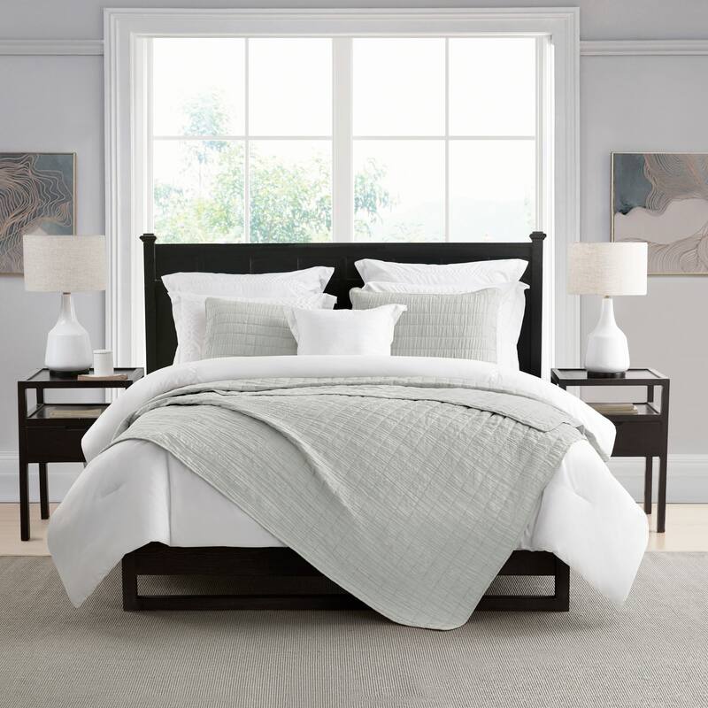 Swift Home Crinkle Enzyme Wash Oversized Coverlet/Bedspread Quilt Sets - Grey - Queen