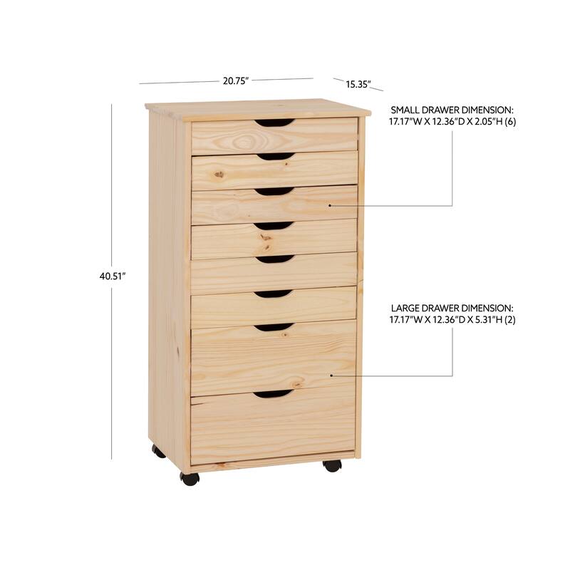 8-Drawer Wooden Storage Cabinet with Casters - 40.5" - Beige