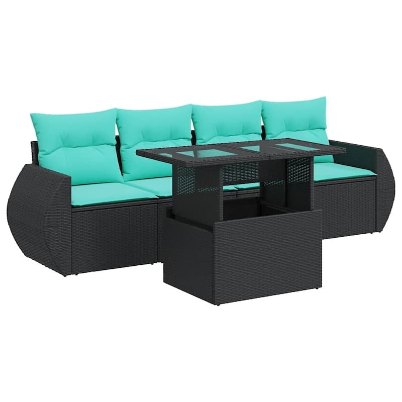 vidaXL Patio Sofa Set with Cushions and Table Outdoor 5 Piece Poly Rattan - 21.7 x 24.4 x 27.2