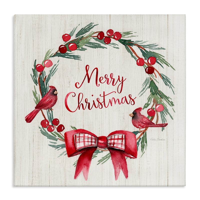 Stupell Merry Christmas Holly Wreath Canvas Wall Art Design By Kristen Brockmon - 24 x 24