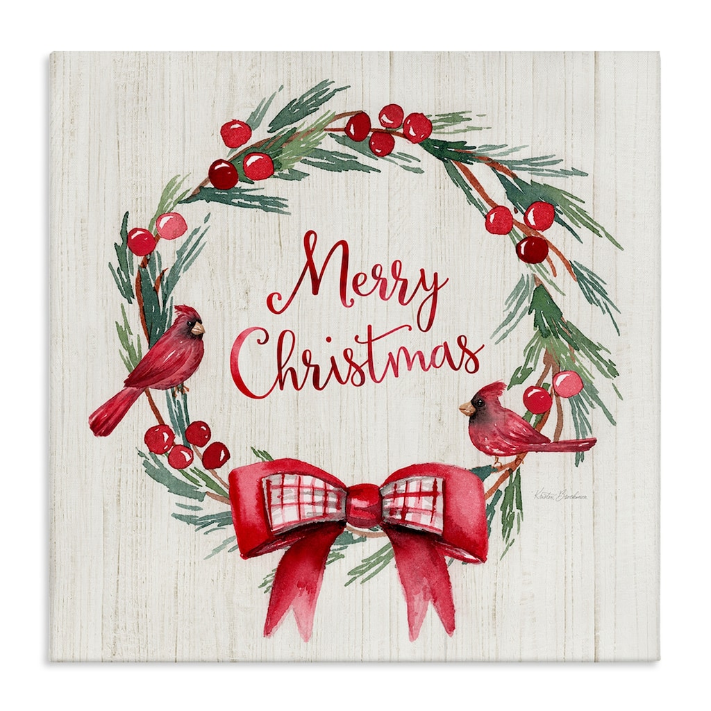 Stupell Merry Christmas Holly Wreath Canvas Wall Art Design By Kristen Brockmon