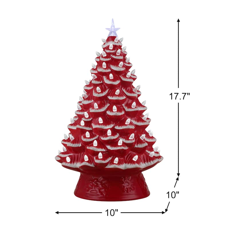 18 in. Nostalgic Ceramic Tree with White Lights - Red