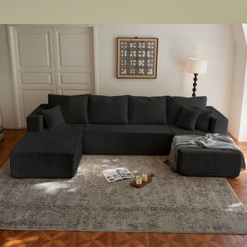 133.86" Modern U-Shape Cloud Modular Sectional Sofa with 1 Ottoman, No Assembly Required