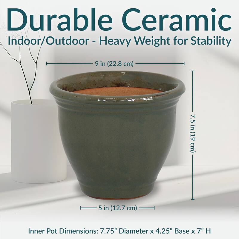 Sunnydaze Studio Glazed Ceramic Planter - Set of 2 - 9-Inch - Gray