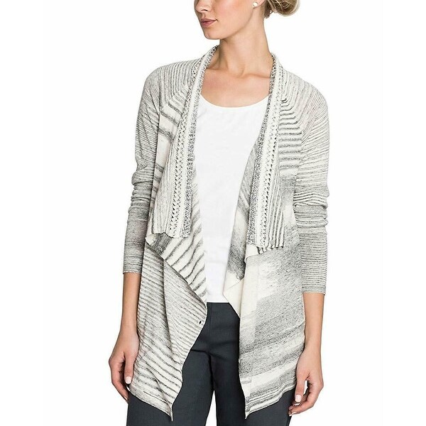 NIC + ZOE Gray Women Large L Draped Stripe Cardigan Sweater