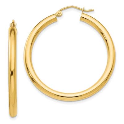 Curata 10k Yellow Gold 3mm Polished Lightweight Tube Hoop Earrings - 14mm - 65mm