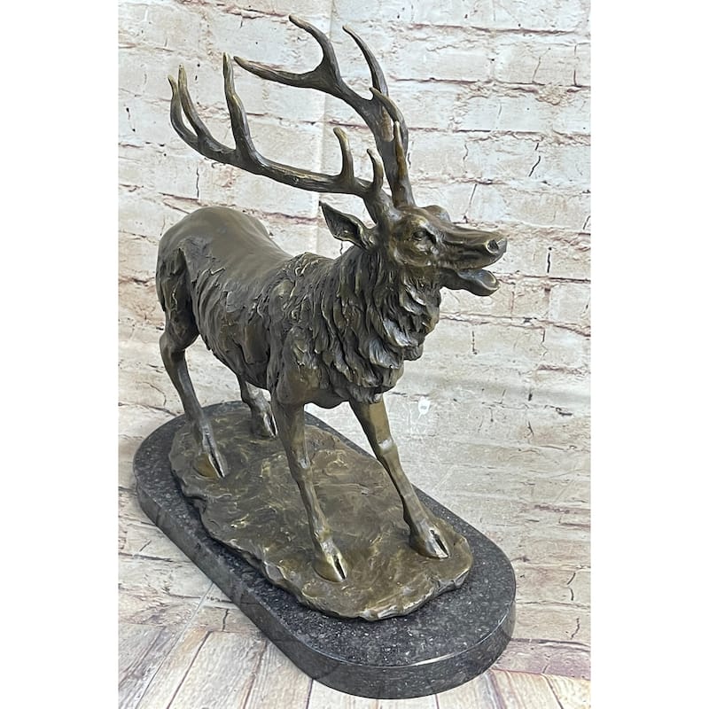 Bronze Marble Statue Elk Deer Stag Hunter Wildlife Art Sculpture Figure Figurine