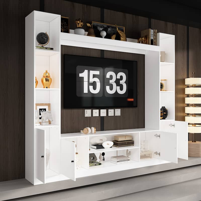 Media Console w/Fireplace Niche Contemporary Living Room Furniture - White Entertainment Unit Only