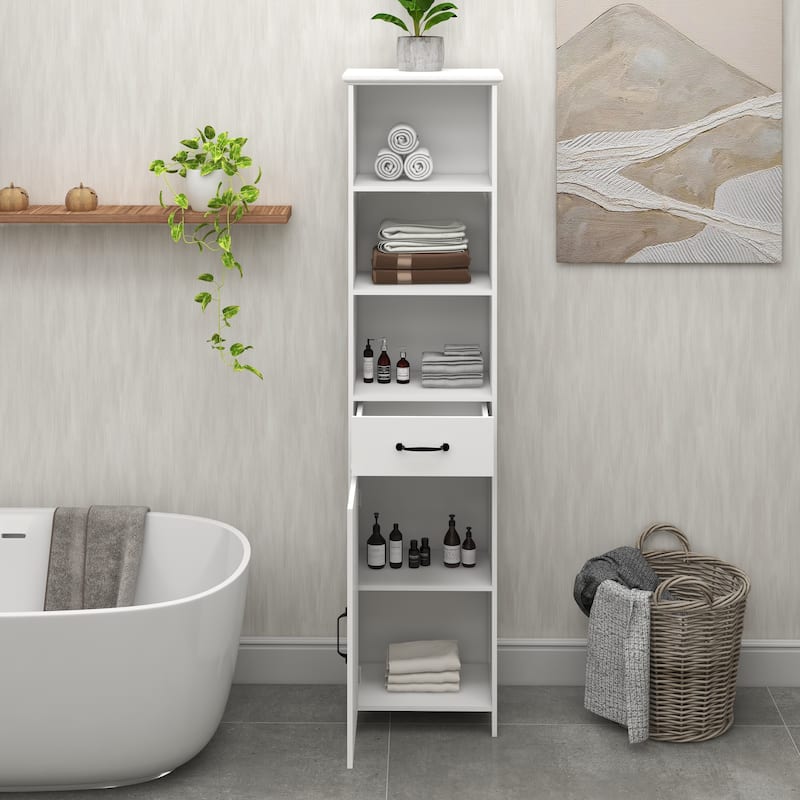 Slim Freestanding Bathroom Cabinet with Open Storage