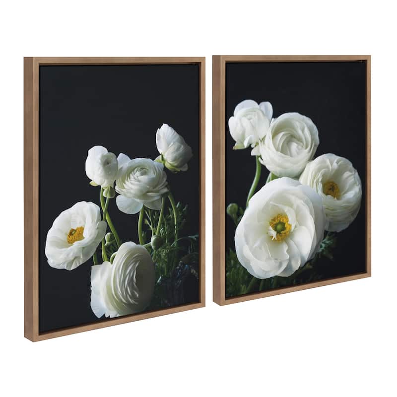Kate and Laurel Sylvie White Ranunculus Framed Canvas Set by Emiko and Mark Franzen of F2Images