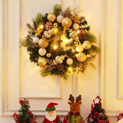 24" Pre-Lit Gold Artificial Christmas Wreath for Front Door - N/A