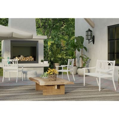 Slatted Openwork Outdoor Dining Chair with Arm - White